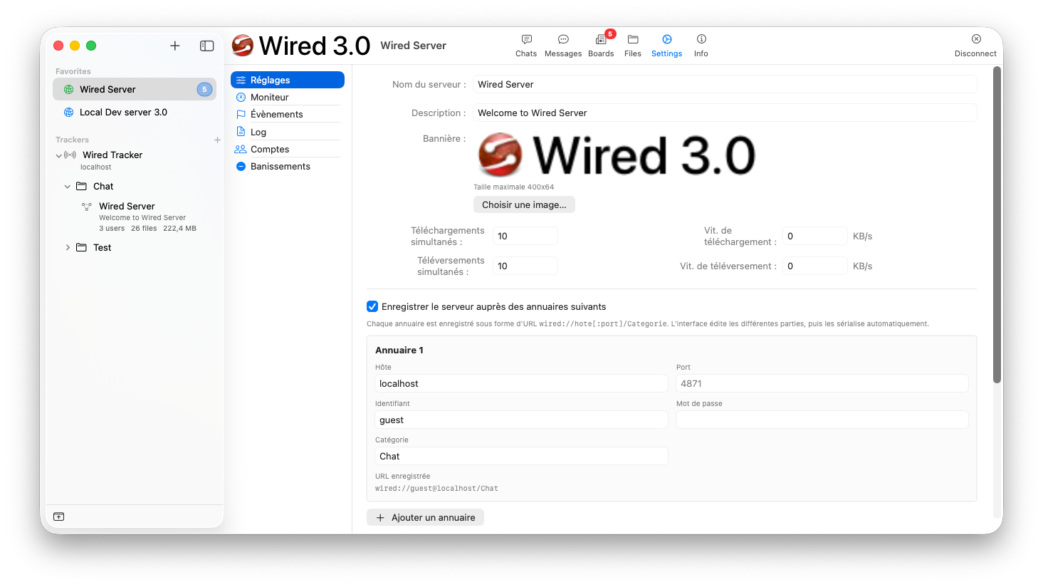 Wired Server settings